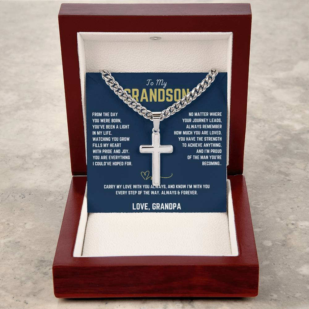 To My Grandson - Cuban Link Chain with Artisan Cross