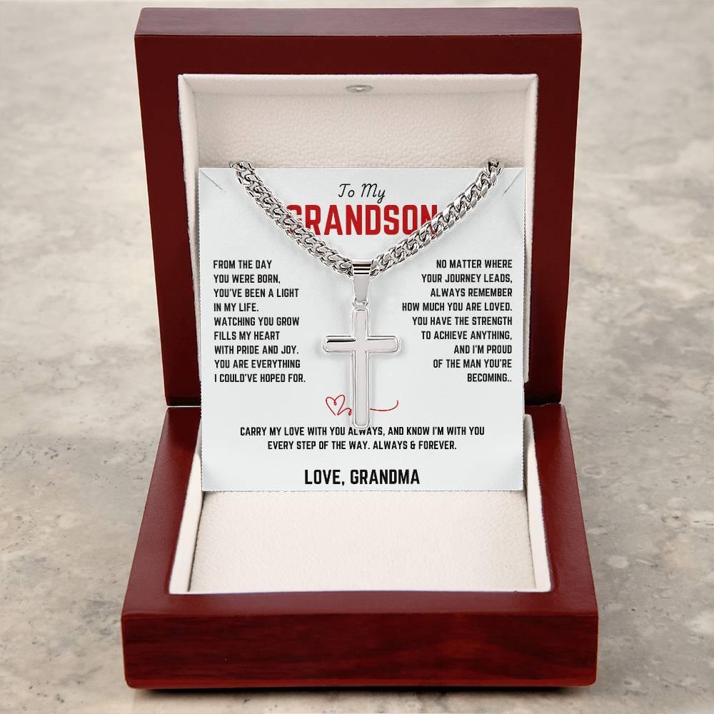 To My Grandon - Cuban Link Chain With Artisan Cross 4