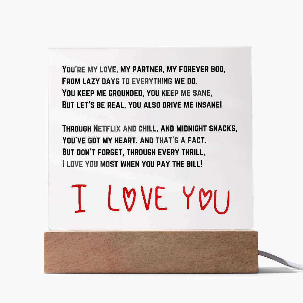 To my Husband - Acrylic w/ LED Light Wood Stand 2