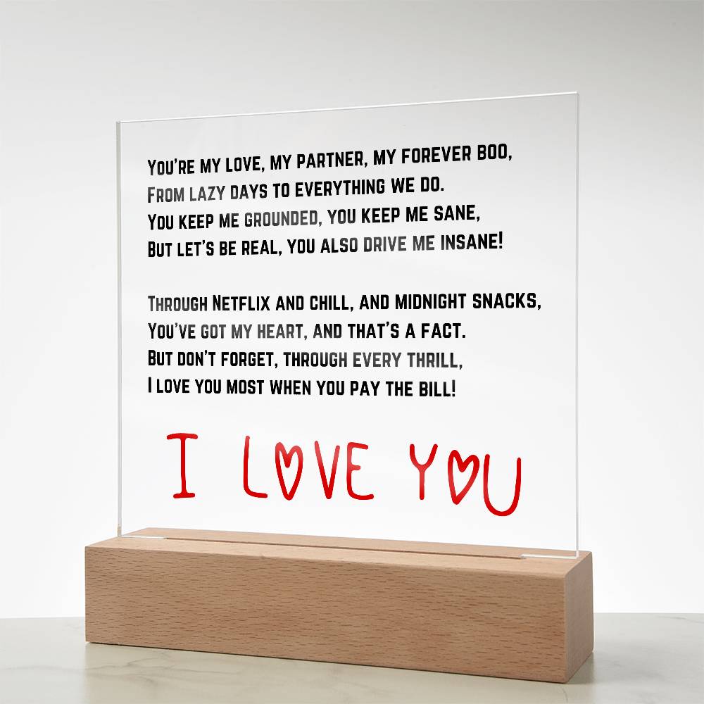 To my Husband - Acrylic w/ LED Light Wood Stand 2
