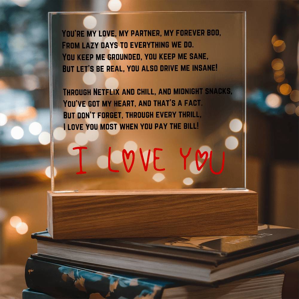 To my Husband - Acrylic w/ LED Light Wood Stand 2