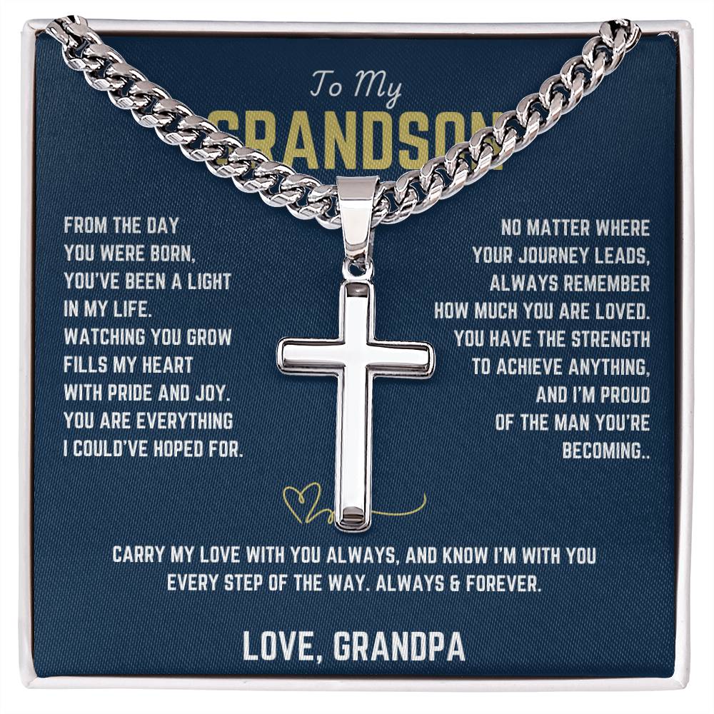 To My Grandson - Cuban Link Chain with Artisan Cross