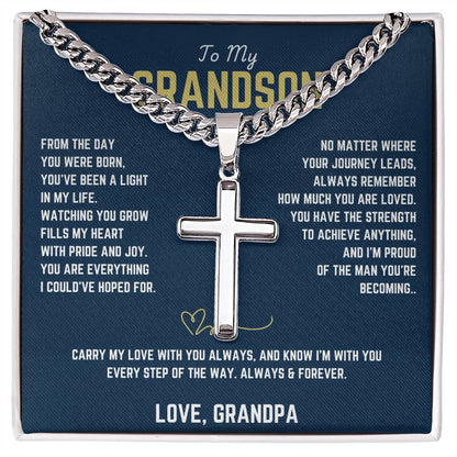 To My Grandson - Cuban Link Chain with Artisan Cross