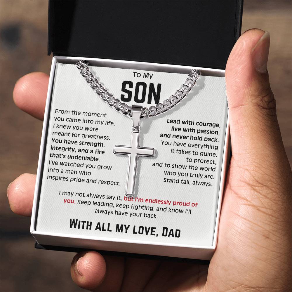 To My Son - Cuban Link Chain with Artisan Cross 1