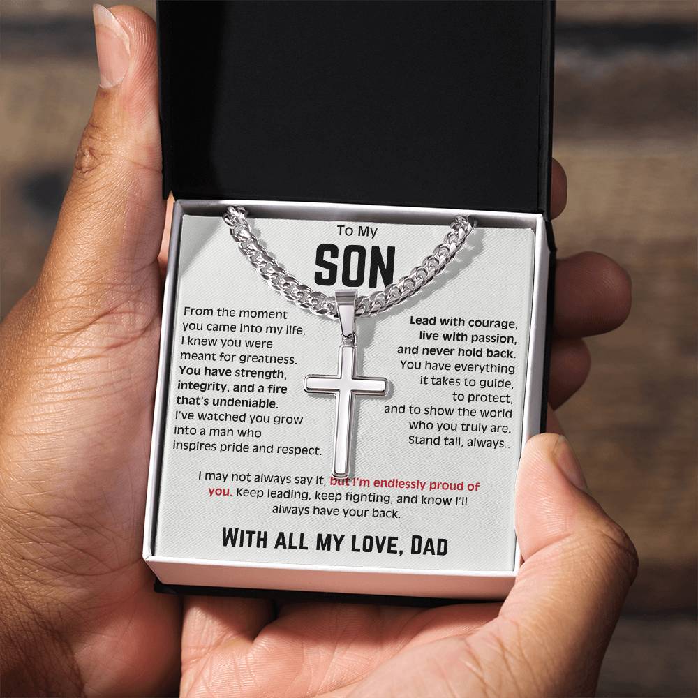 To My Son - Cuban Link Chain with Artisan Cross 1