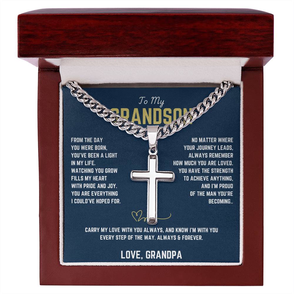 To My Grandson - Cuban Link Chain with Artisan Cross