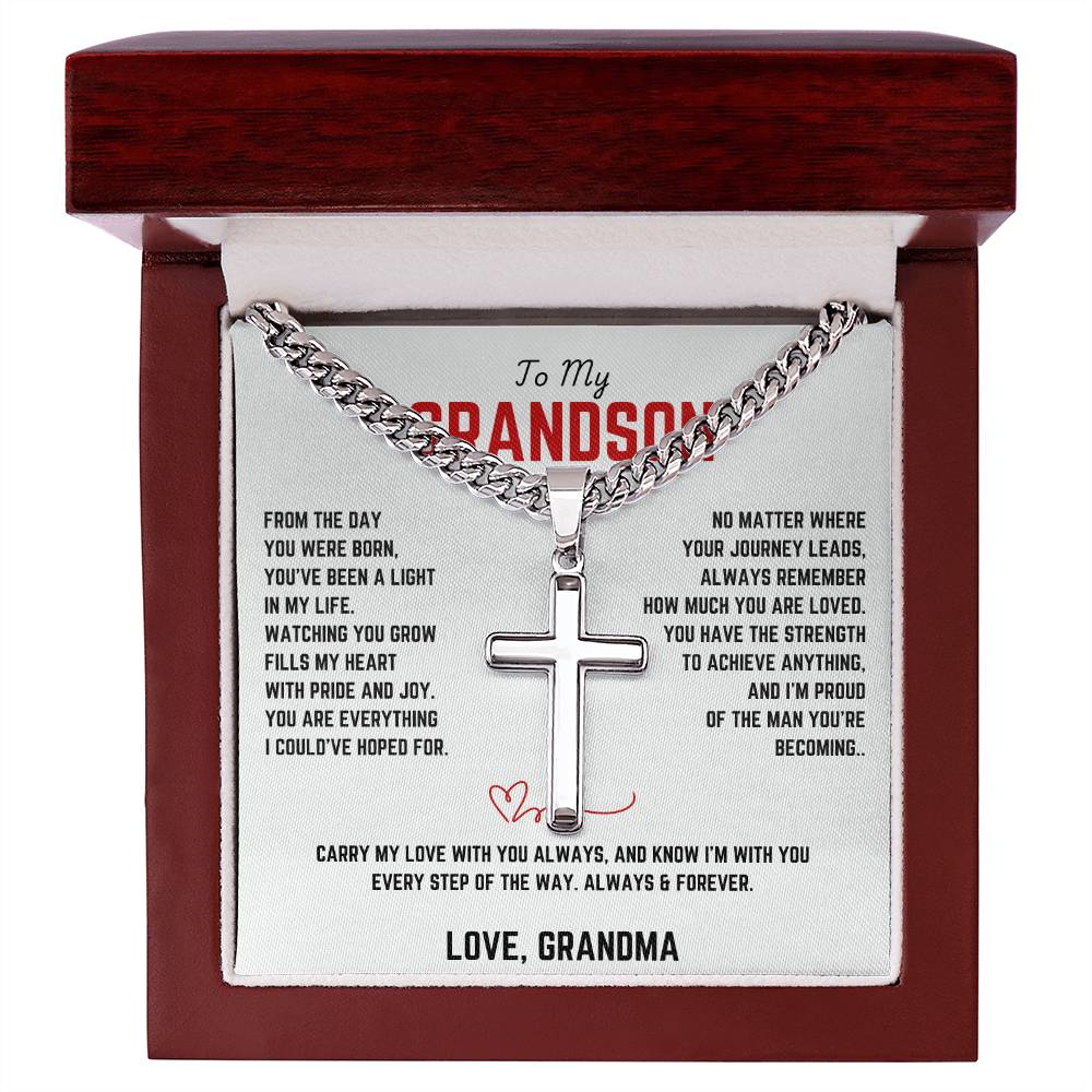 To My Grandon - Cuban Link Chain With Artisan Cross 4