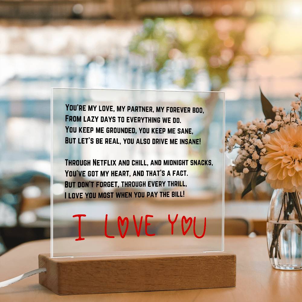 To my Husband - Acrylic w/ LED Light Wood Stand 2
