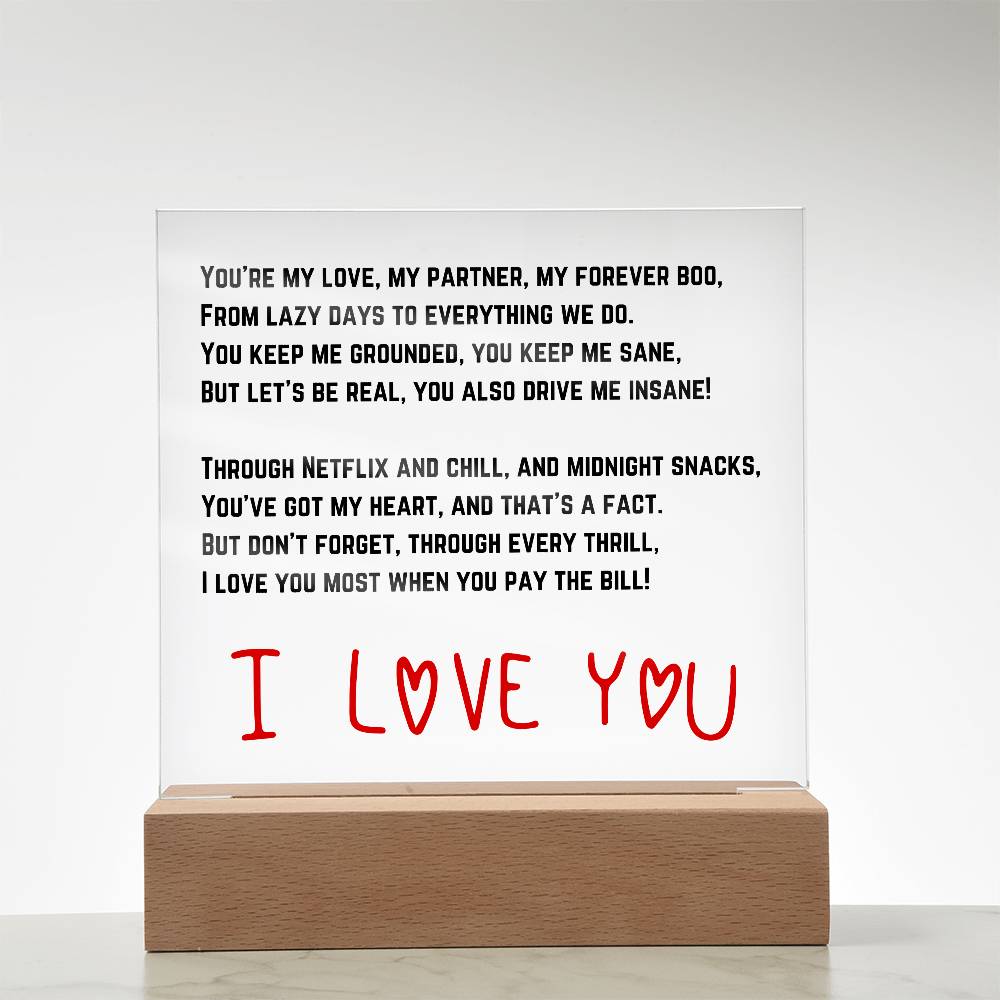 To my Husband - Acrylic w/ LED Light Wood Stand 2