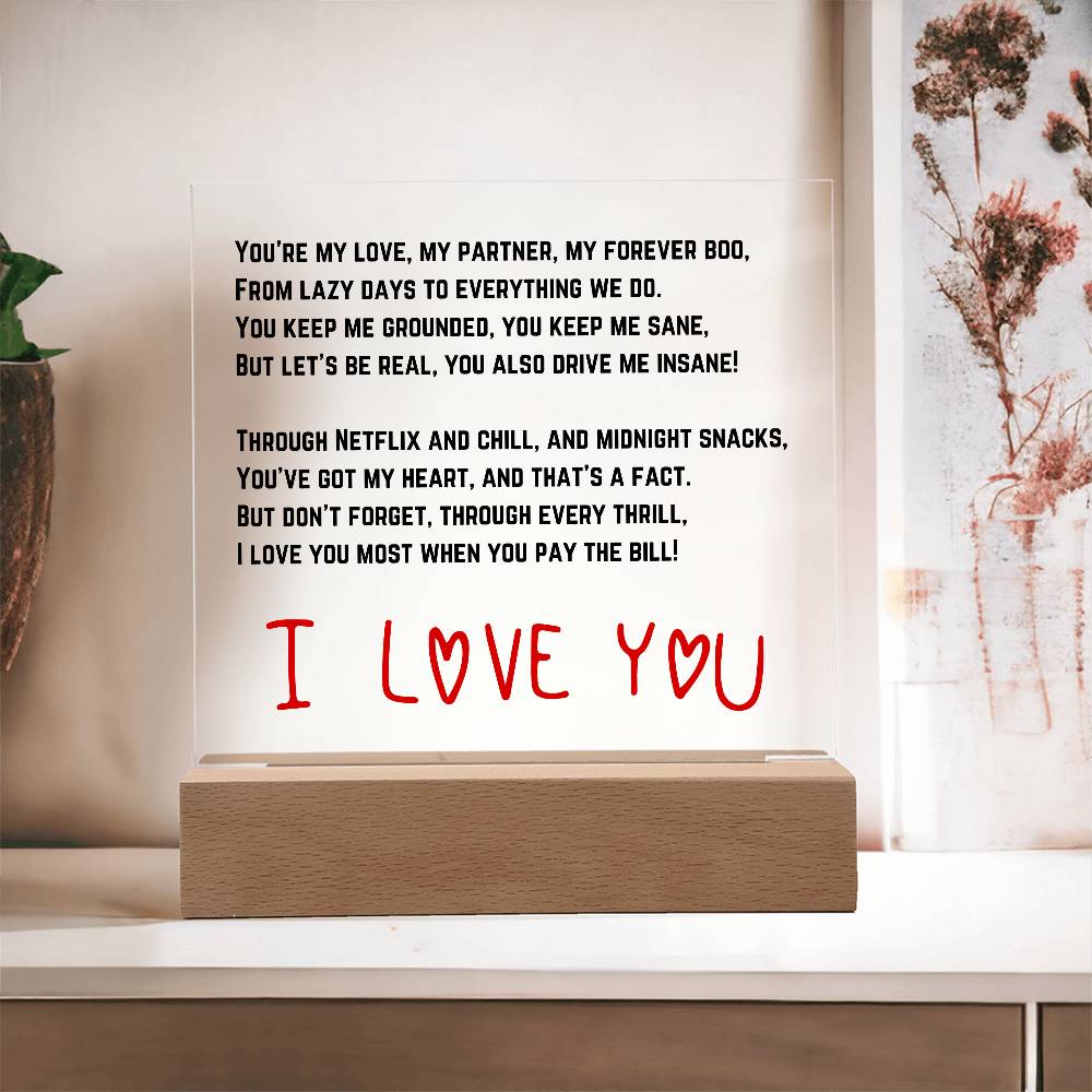 To my Husband - Acrylic w/ LED Light Wood Stand 2