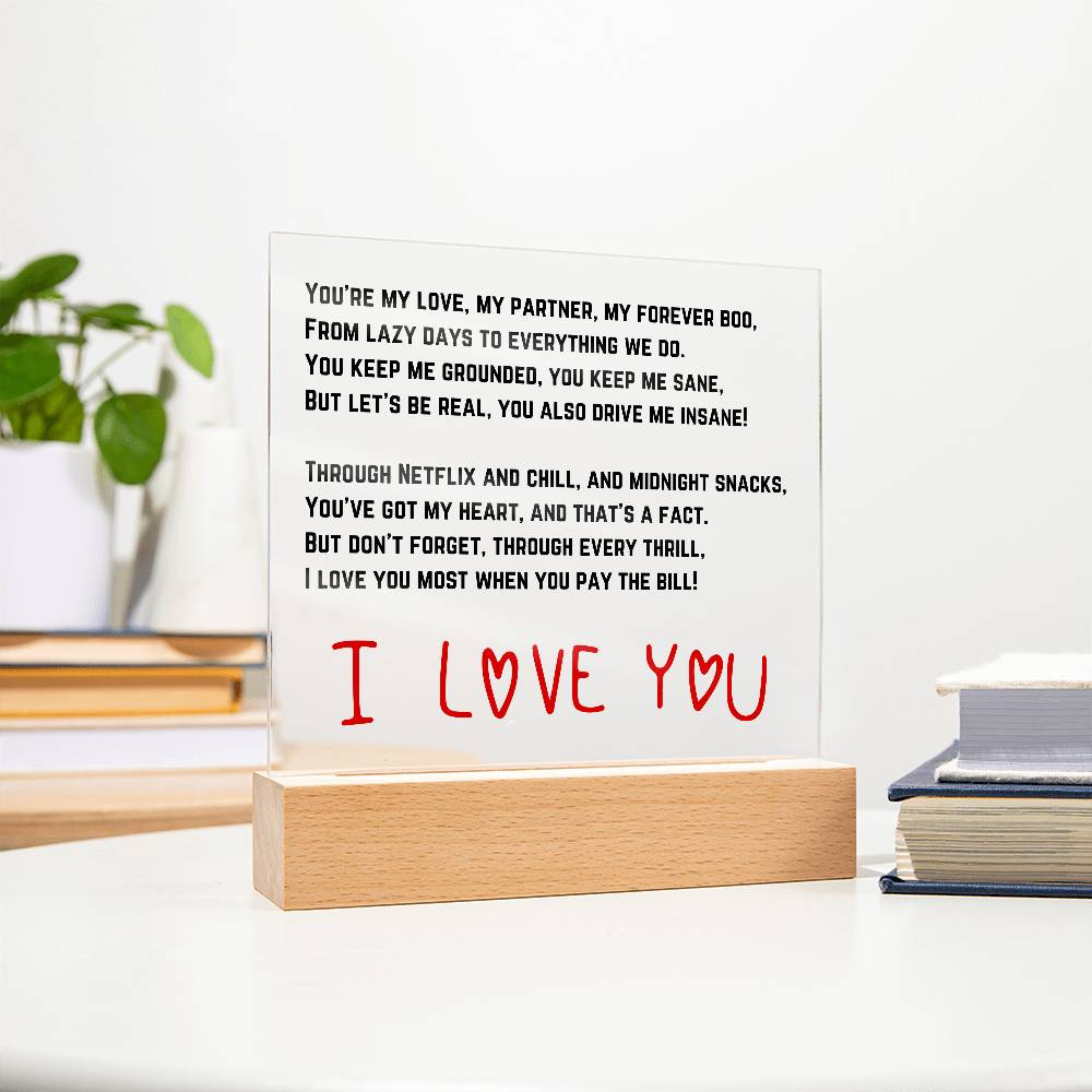 To my Husband - Acrylic w/ LED Light Wood Stand 2